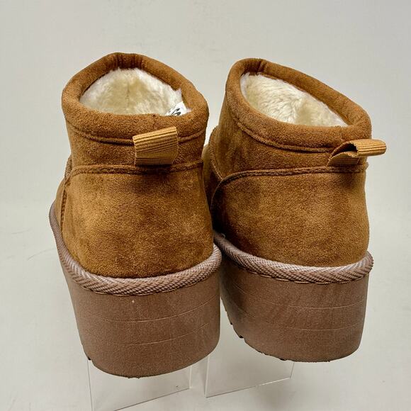 SO Classic Ultra Mini Platform Boots Womens 8 Slip On Faux Suede Chestnut S-1535 - Picture 7 of 15